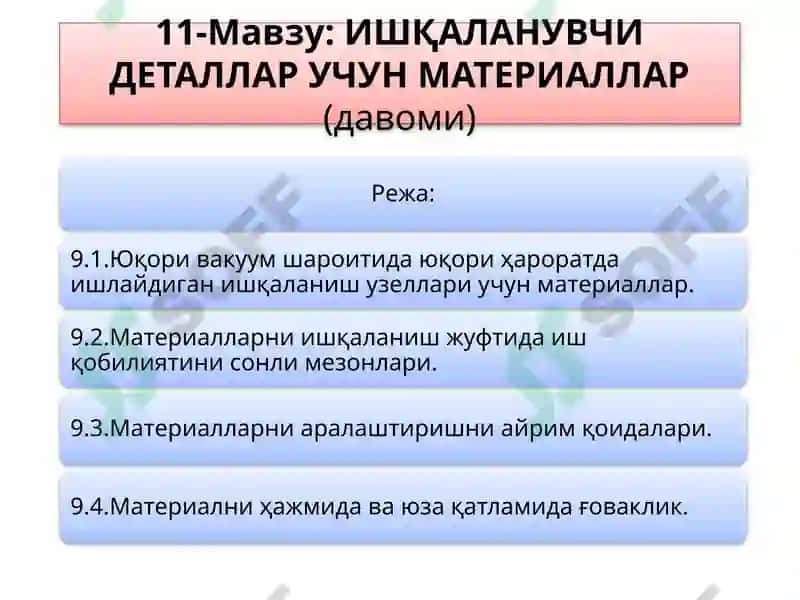 ИШҚАЛАНУВЧИ ДЕТАЛЛАР УЧУН МАТЕРИАЛЛАР 2