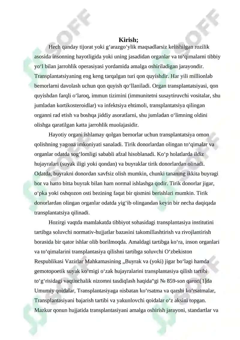 Insonning transplantatsiya qilinadigan a’zolarini va to’qimalarini O’zbekiston Respublikasidan tashqariga olib chiqish 2
