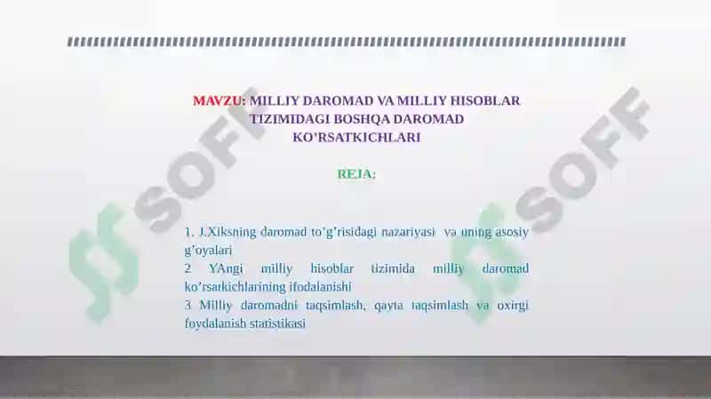 Milliy daromad va milliy hisoblar tizimidagi boshqa daromad ko'rsatgichlari 2