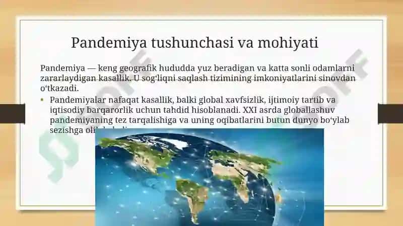 Pandemiya XXI asrning global muammosi va uning oqibatlari 2