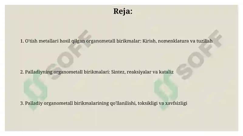 Oraliq metallarning hosil qilgan organik birikmalari 2