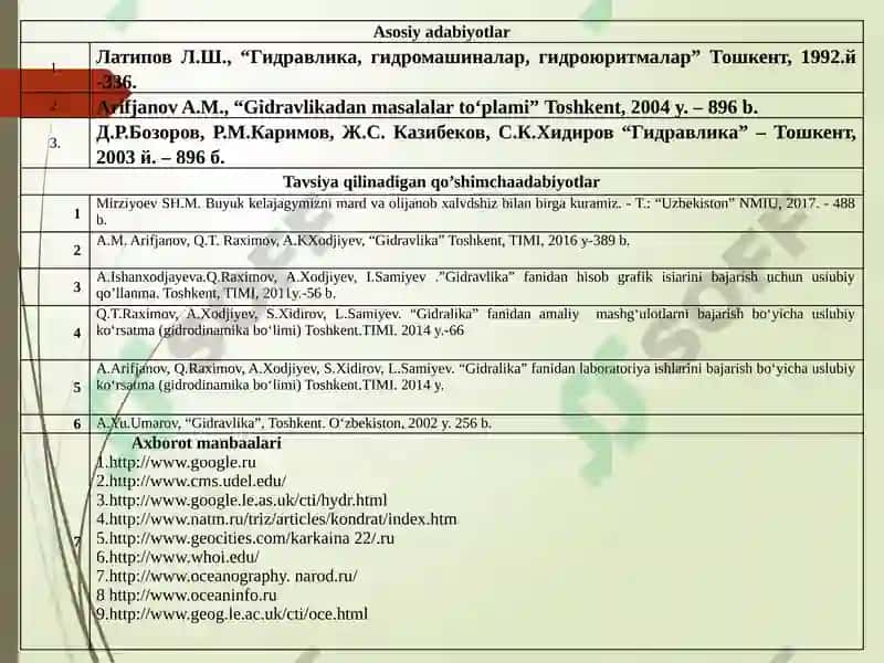 GIDRODINAMIKA ASOSLARI. SUYUQLIK XARAKATINING KINEMATIKASI. 2