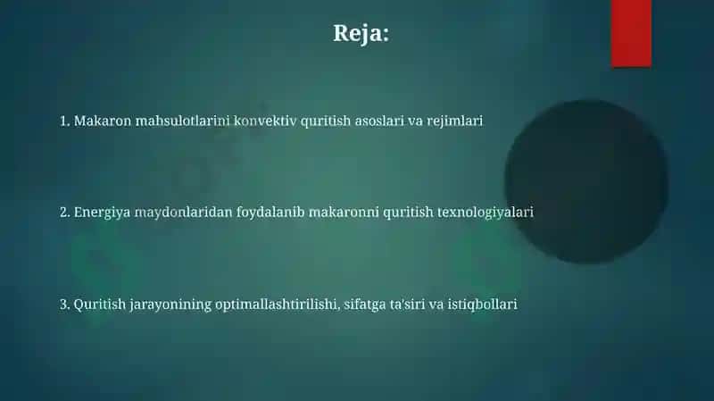 Nammakaronmahsulotlarinikonvektivquritishrejimlari.Energetikmaydonlardanfoydalanibquritish 2