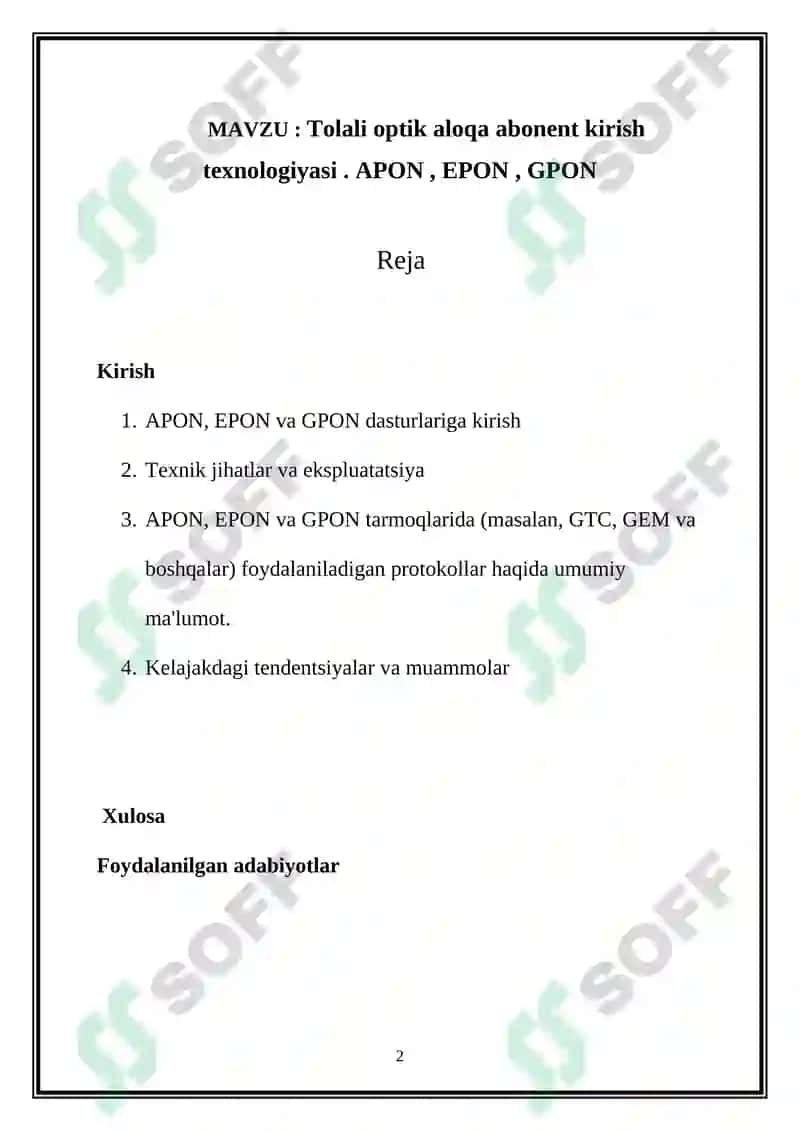 Tolali optik aloqa abonent kirish texnologiyasi 2