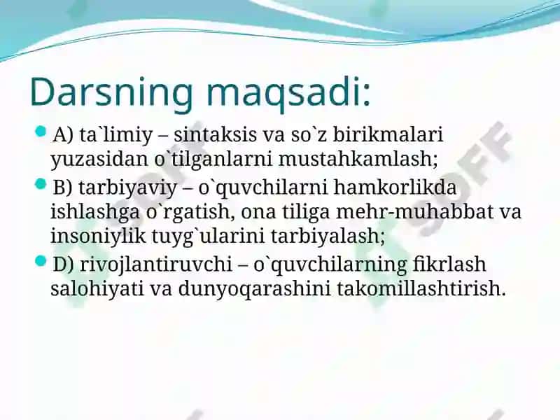 Sintaksis, so`z birikmasi yuzasida no`tilganlarni mustahkamlash 2