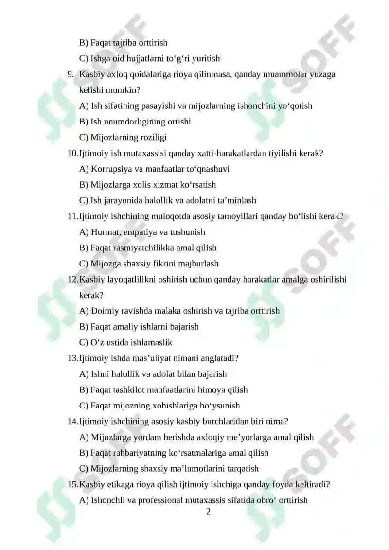 Ijtimoiy ishchining o'zini tutish standartlari 2