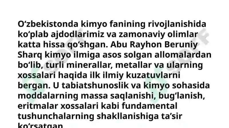 Kimyo fanining rivojlanishda oʻz hissalarini qoʻshgan Oʻzbekistonlik olimlari 2