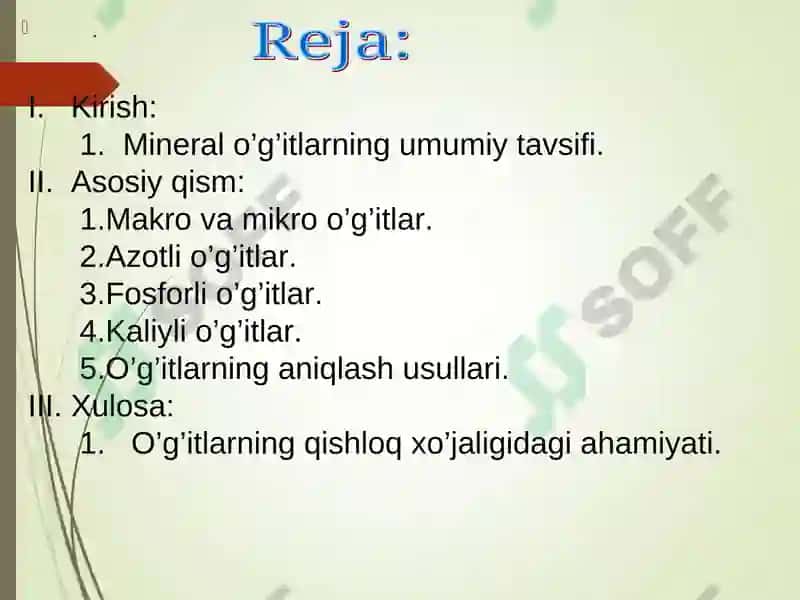 Mineral o’g’itlar va ularni aniqlash usullari 2