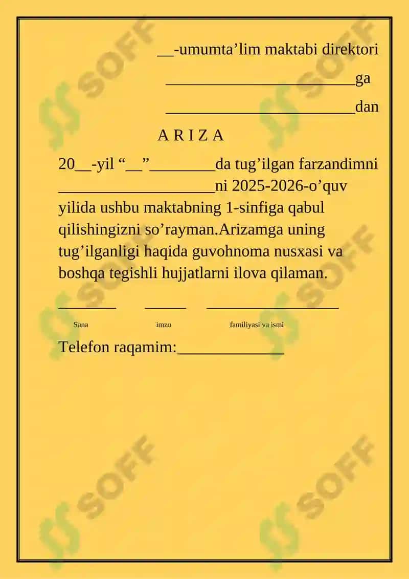 Umumiy o'rta ta'lim maktabi 1-sinf 2