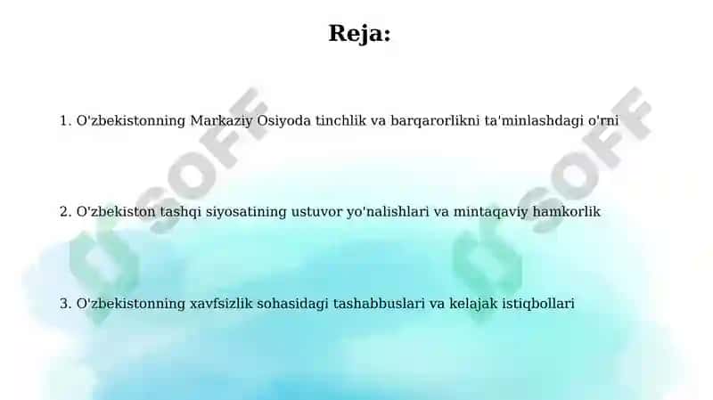 O'zbekistonning Markaziy Osiyoda tinchlik va barqarorlikni ta'minlashdagi o'rni 2