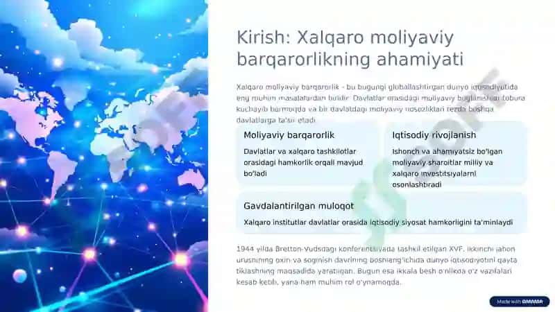 Xalqaro moliyaviy institutlar: XVFning o'rni va ro'li 2