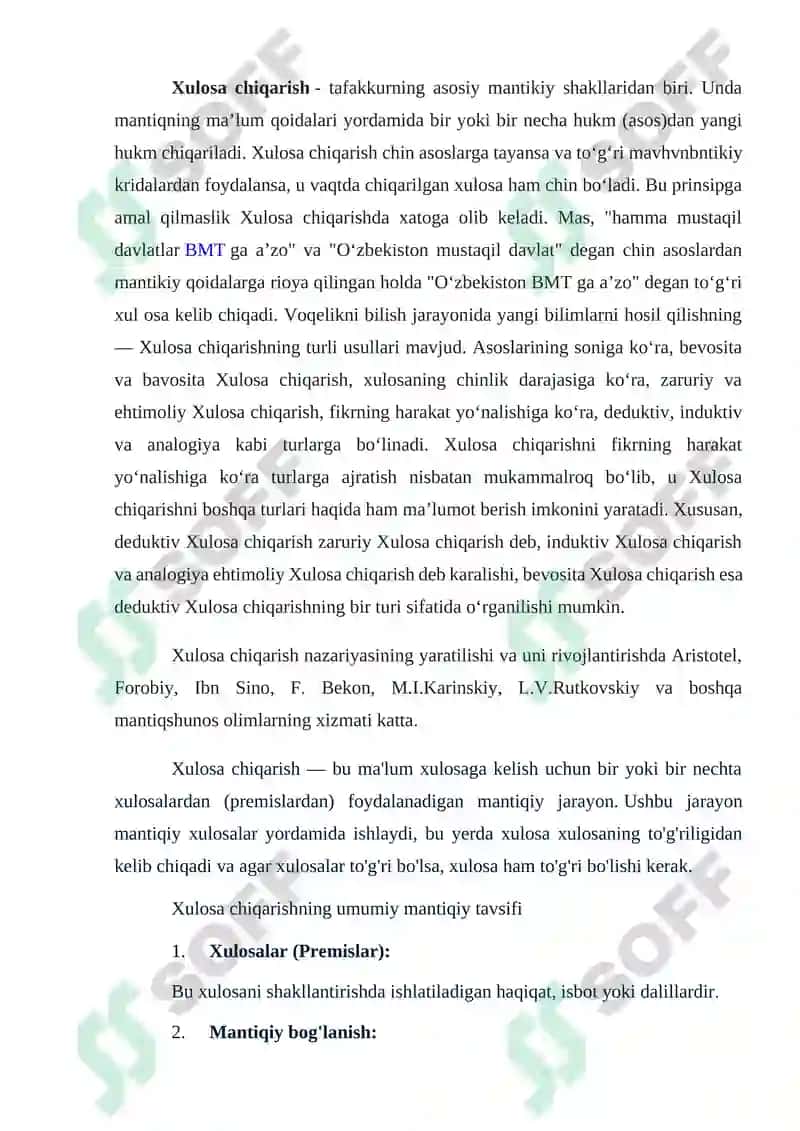 Xulosa chiqarishning umumiy mantiqiy tavsifi 2