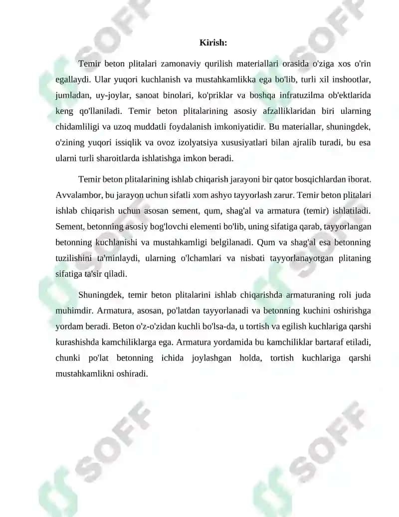 Temir beton plitasini ishlab chiqaruvchi beton yotqizgich loyihasi 2
