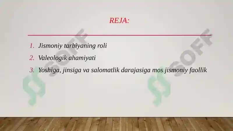 Jismoniy tarbiyaning roli va valeologik ahamiyati. Yoshiga, jinsiga va salomatlik darajasiga munosib jismoniy faollik 2