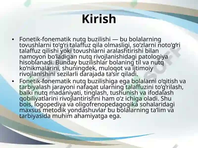 Fonetik-fonematik nutq buzilishiga ega bolalarni o’qitish va tarbiyalash 2