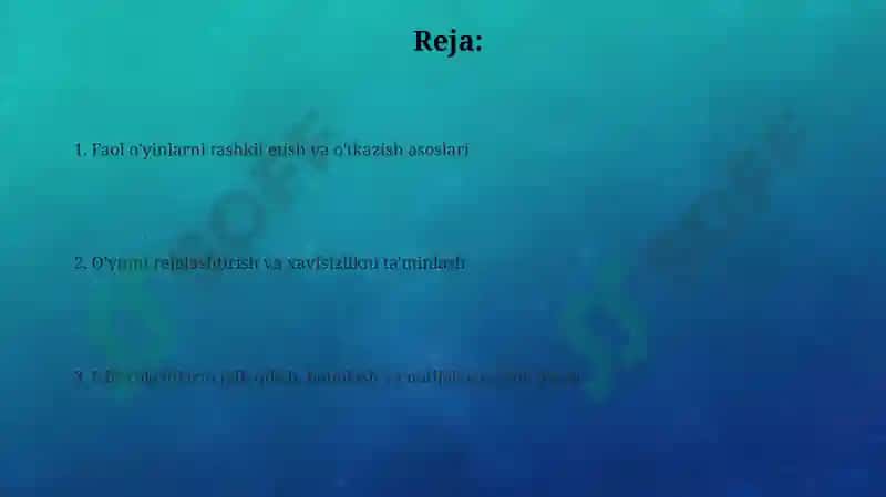 Faol o'yinlarni tashkil etish va o'tkazish asoslari 2