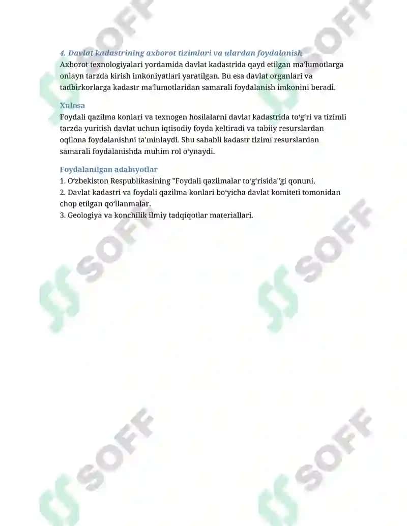 Foydali qazilma konlari, belgilari va texnogen hosilalar davlat kadastrini yuritish tartibi 2