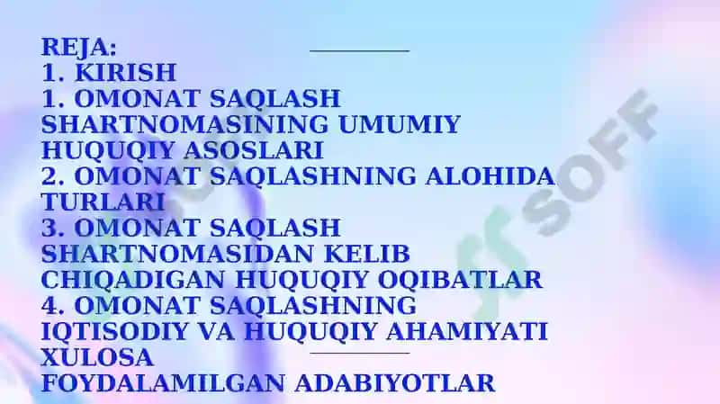 Omonat saqlashning alohida turlari 2
