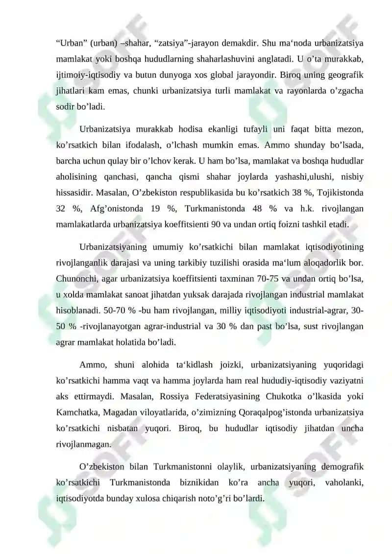 Urbanizasiya jarayoni va shaharlar geografiyasi 2