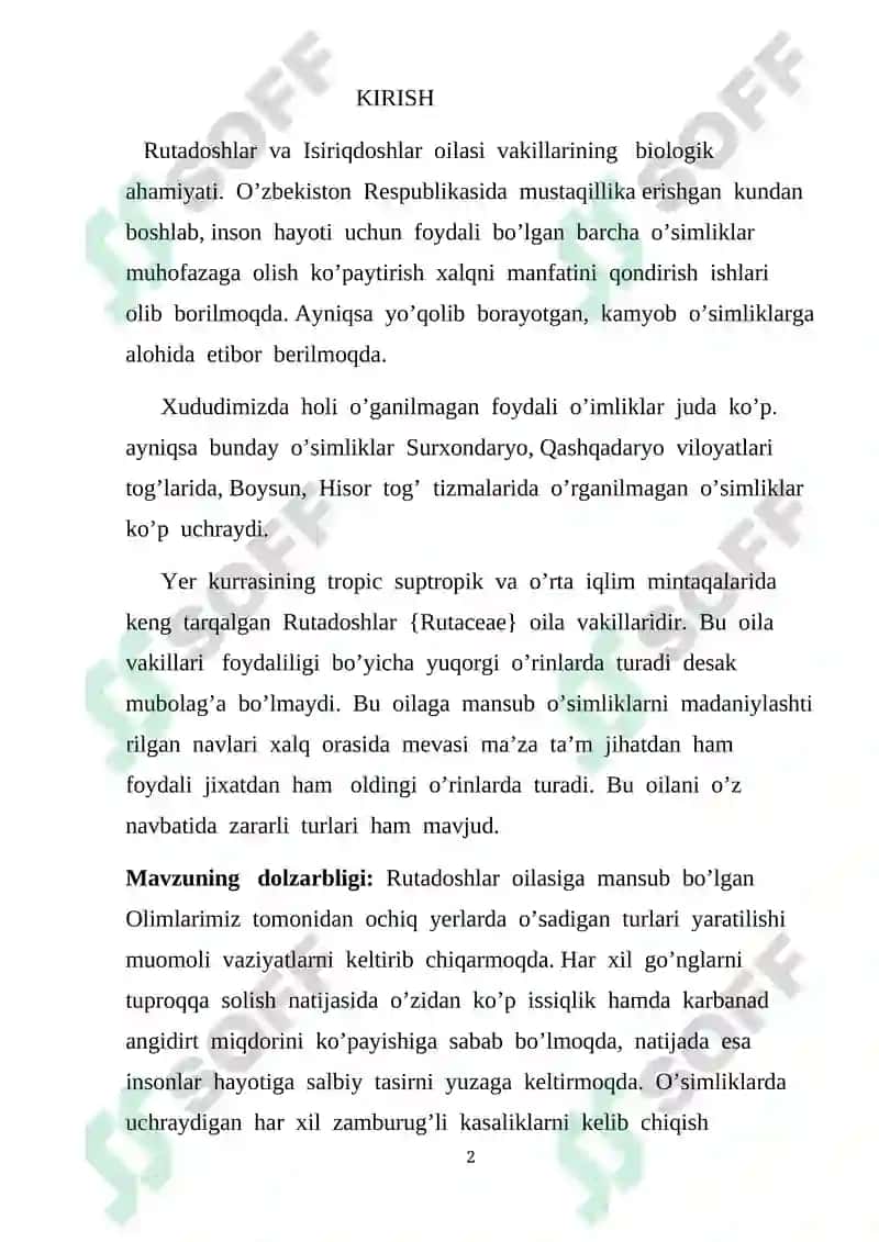 Rutadoshlar va Isiriqdoshlar oilasi biologik ahamiyati 2