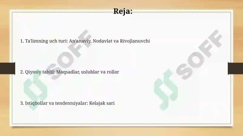 An'anaviy, Nodavlat va Rivojlanuvchi Ta'lim 2