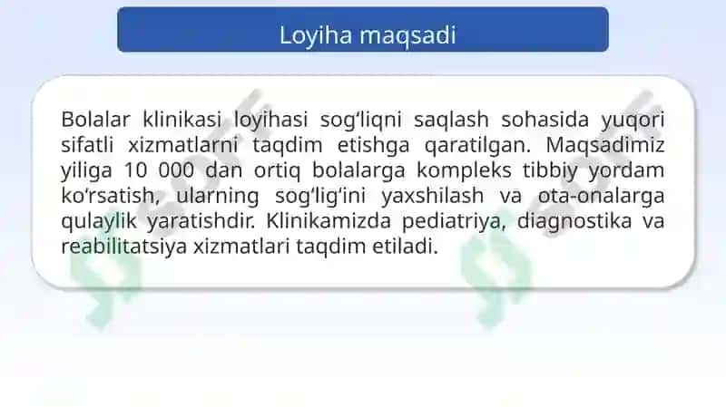 Bolalar klinikasi loyihasi marketing loyihasi 2