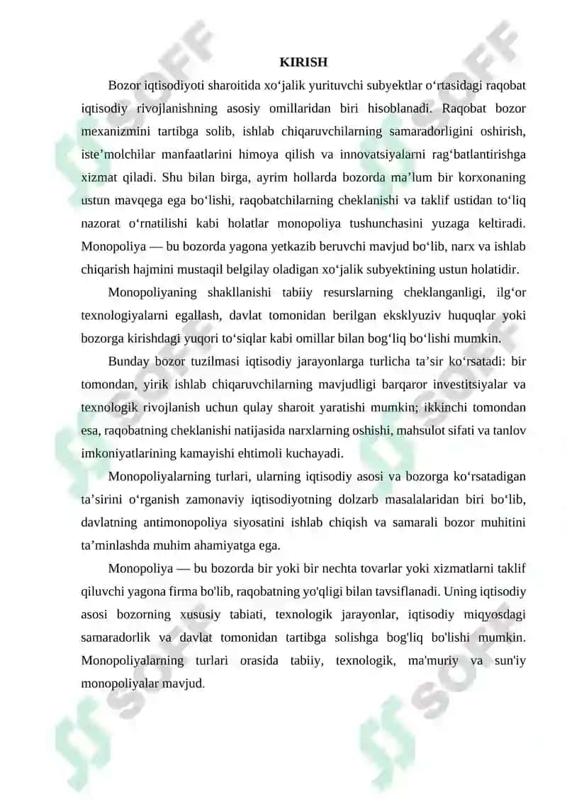 MONOPOLIYALARNING IQTISODIY ASOSI VA ULARNING TURLARI 2