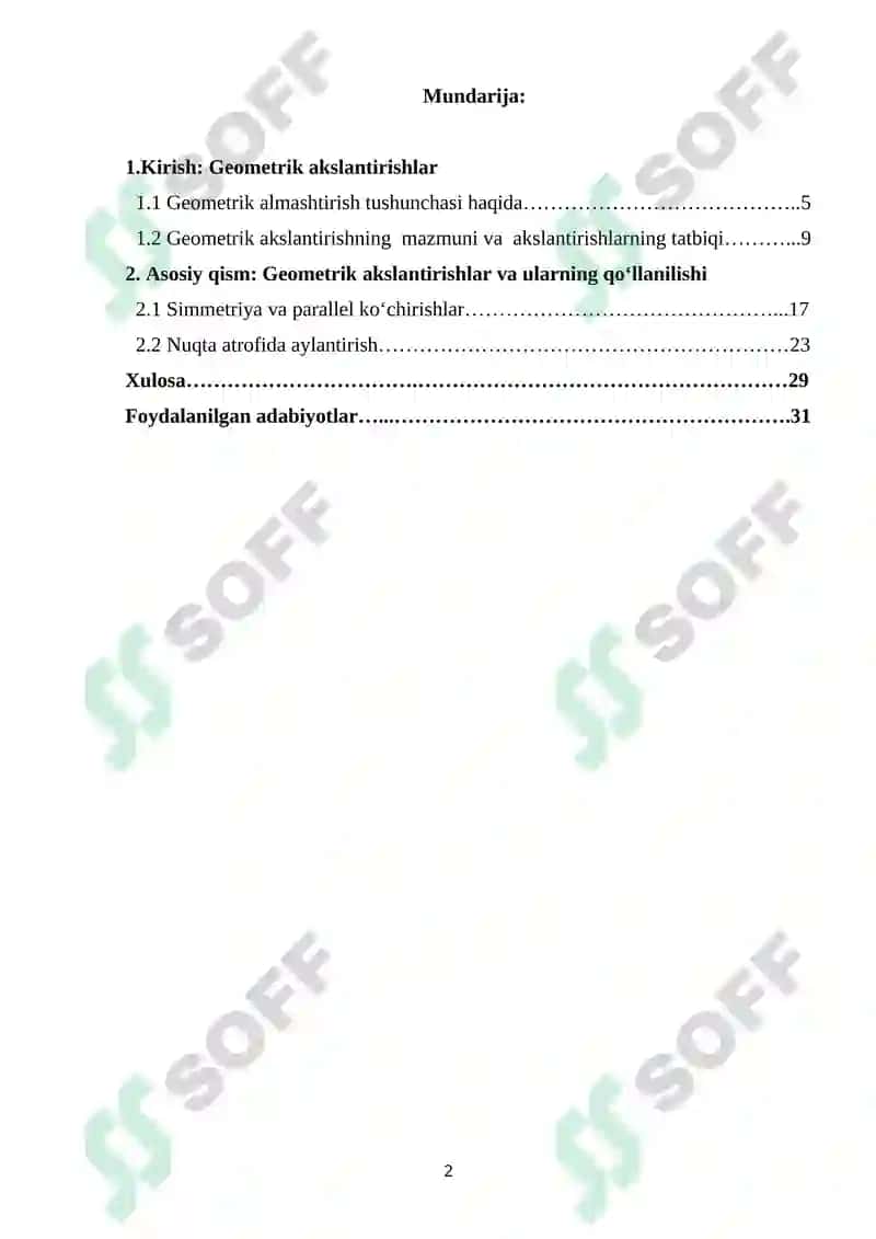 Tekislikda geometrik almashtirishlar va ularning qo‘llanilishi 2