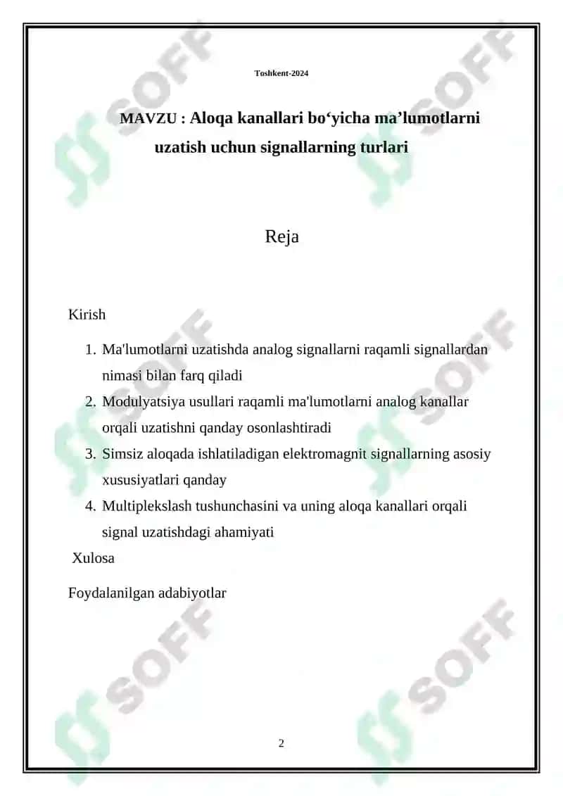 Aloqa kanallari boʻyicha maʼlumotlarni uzatish uchun signallarning turlari 2