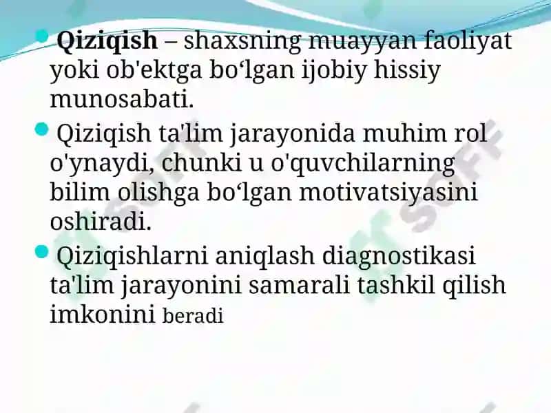 Qiziqishlarni aniqlash diagnostikasi 2