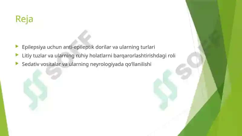 Epilepsiyaga qarshi vositalar. Litiy tuzlari.Sedativ vositalar 2