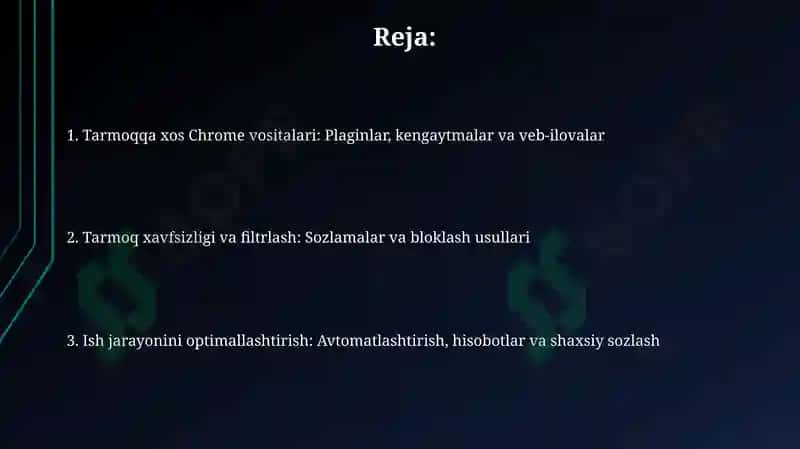 Tarmoqqa xos plaginlar va kengaytmalar 2