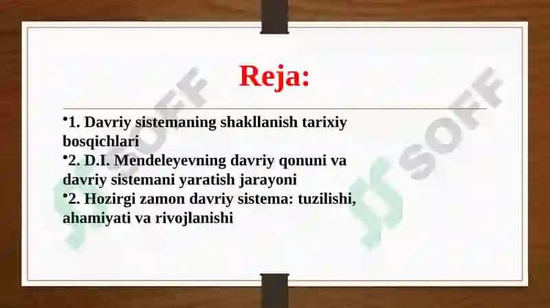 Davriy sistemaning shakllanishi D. I. Mendeleyev davriy sistemasi 2