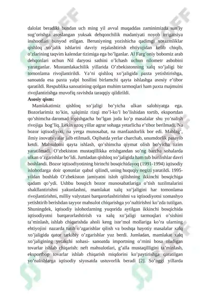 MUSTAQILLIK YILLARIDA QISHLOQ XOJALIGI VA SANOAT SOHASIDAGI OZGARISHLAR 2
