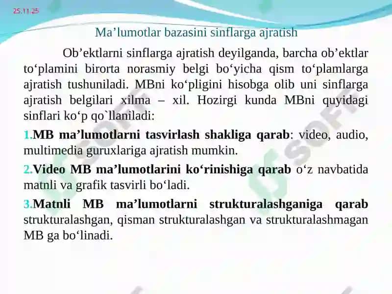 Ma`lumotlar bazasini arxitekturasi. Ma`limotlarni fizik va mantiqiy tavsifi.  Uch bosqichli arxitektura 2
