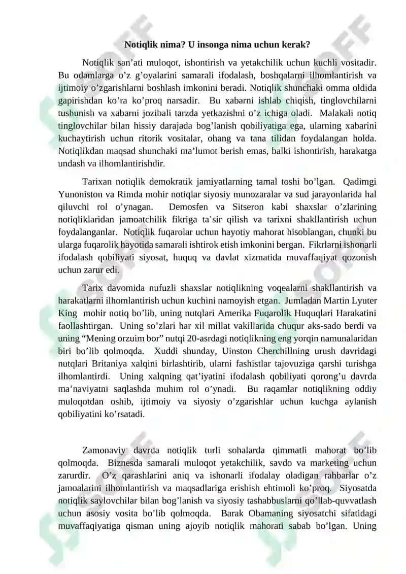 Notiqlik san'ati va liderlik fanidan REFERATI 2