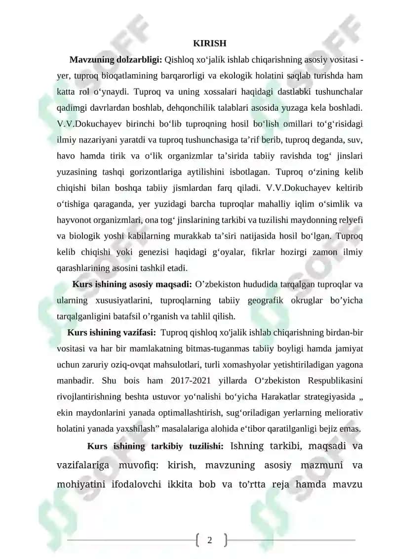 O‘zbekiston tuproqlari, ularning xususiyatlari kurs ishi 2