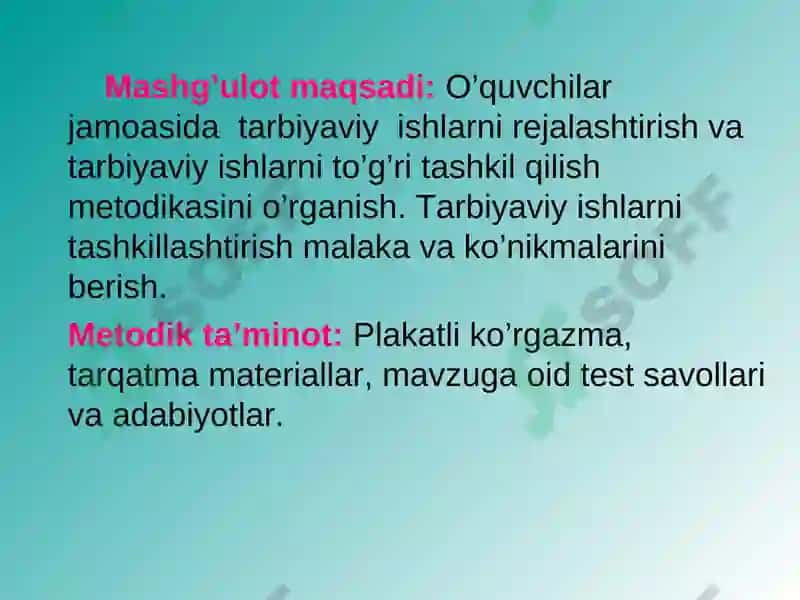 Sinf rahbarining namunaviy yillik ish rejasini tuzish metodikasi 2