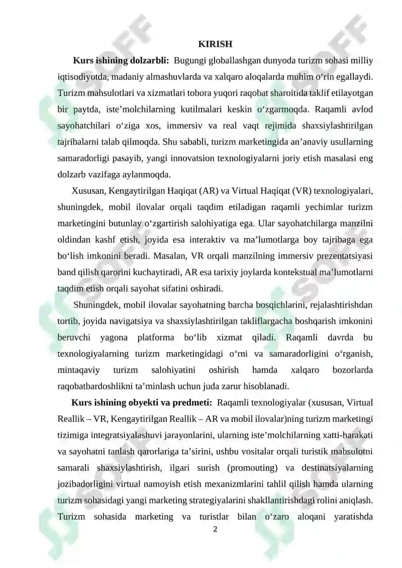 Turizm marketingida yangi texnalogiyalar: AR,VR va mobil ilovalar’’ 2