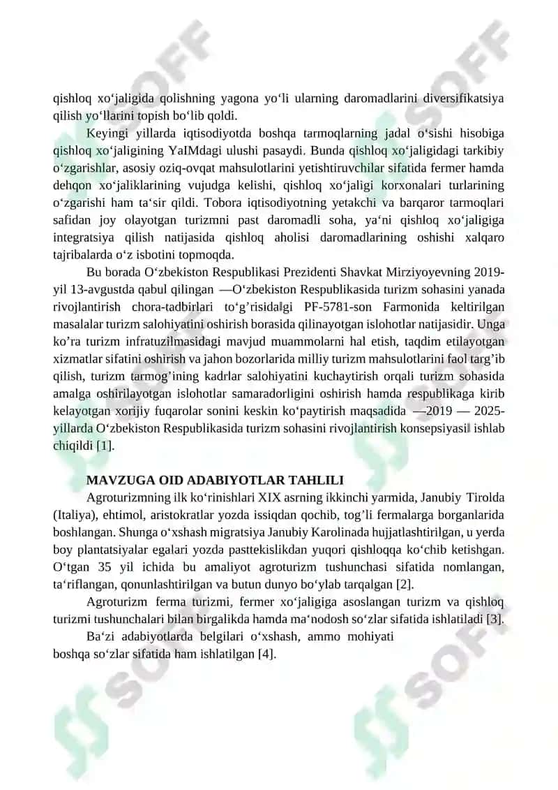 AGROTURZMNI O'RNI TAHLILI VA MUNOZARALARI 2