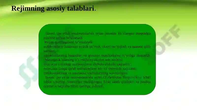 Jazoni Ijro Etish Muassasalaridagi Rejim 2