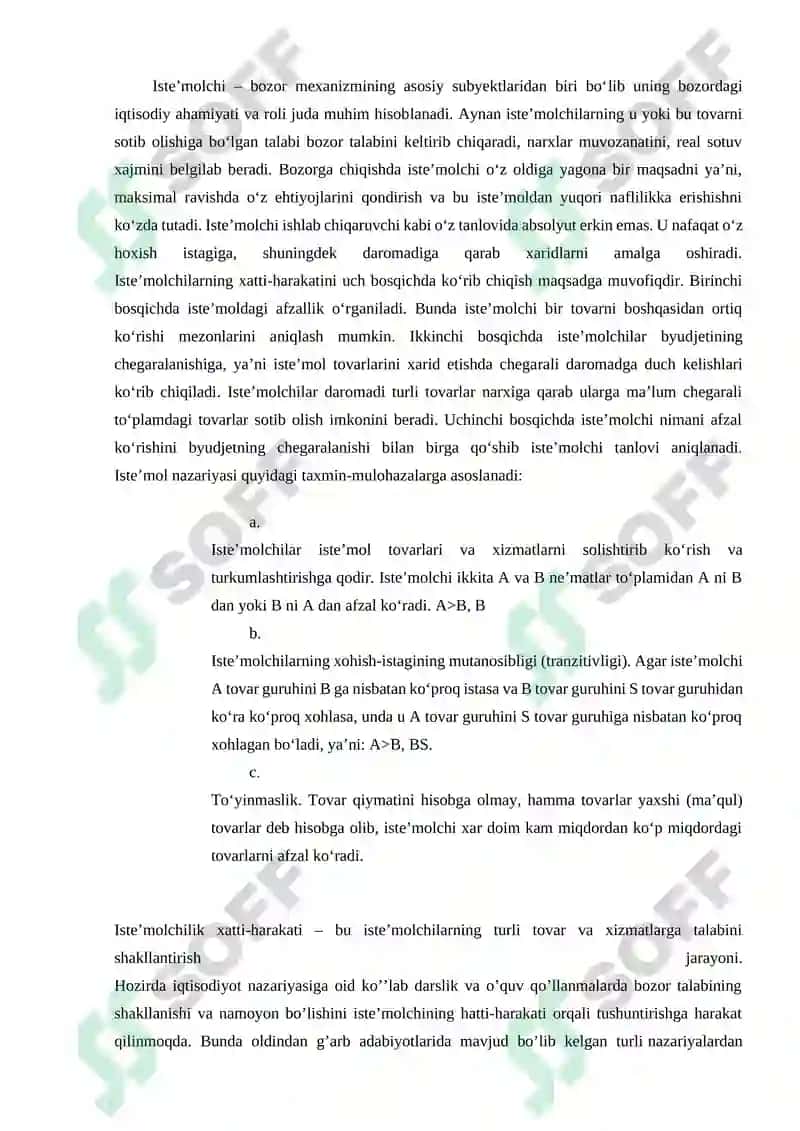 Iste’molchilar xulqi nazariyasining asosiy holati iste’molchi 2