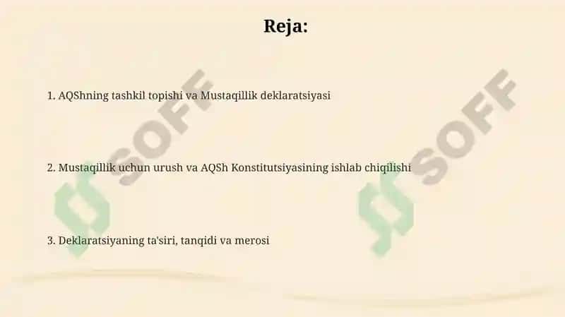 AQShning tashkil topishi va Mustaqillik deklaratsiyasi 2