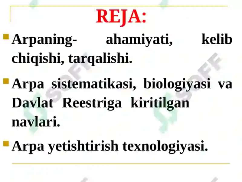 MAVZU.ARPA BIOLOGIYASI VA YETISHTIRISH TEXNOLOGIYASI 2
