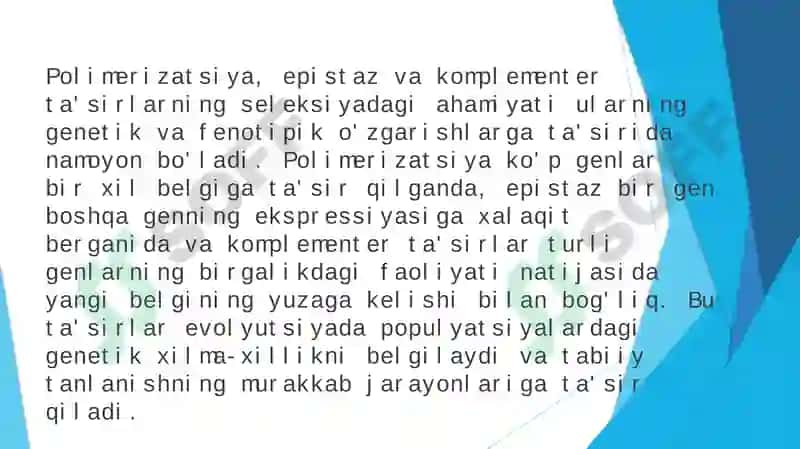 Polimeriya epistaz va komplementlarta's irlarning seleksiyadagi ahamiyati 2