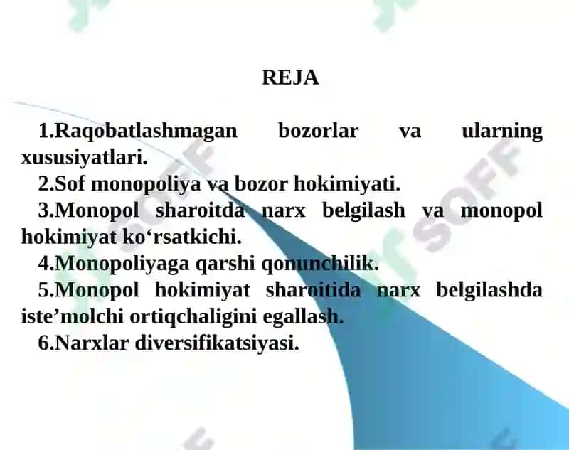Monopoliya va monopsoniya. Bozor hokimiyati sharoitida narx strategiyalari. 2