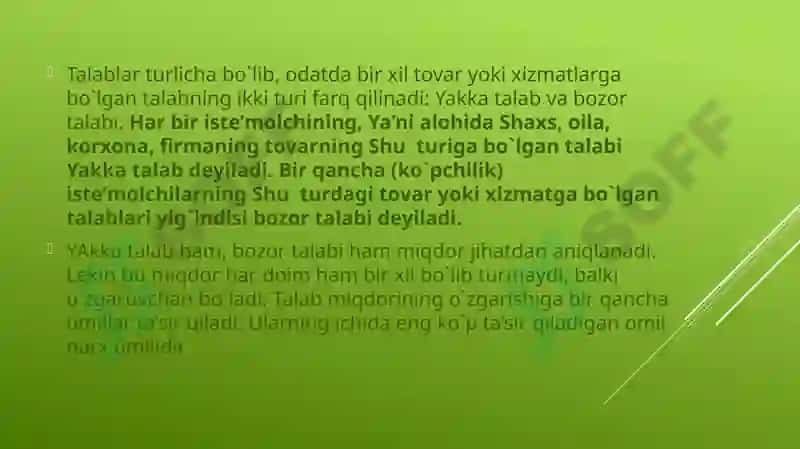 TALAB VA TAKLIF NAZARIYASI. BОZОR MUVОZANANTI 2