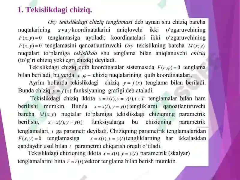 Tekislikda to‘g‘ri chiziq tenglamalari va ularning turlari 2