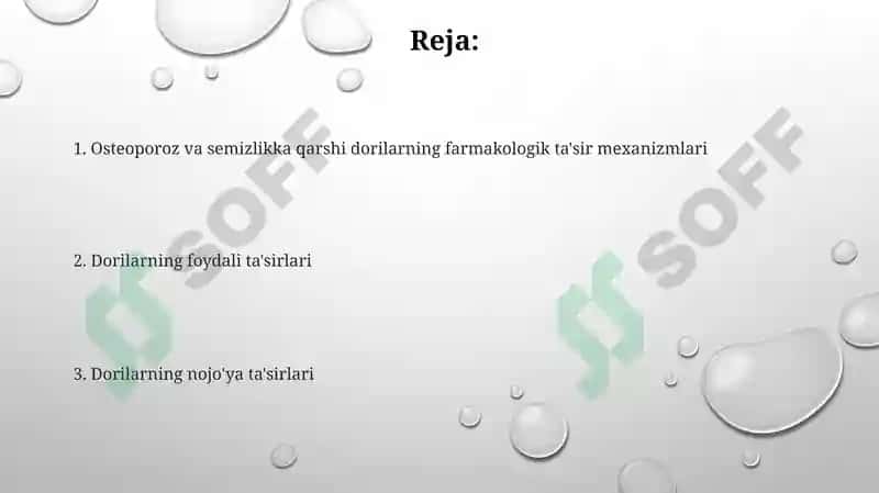 Osteoporoz va semizlikka qarshi dorilarning farmakologik ta'sir mexanizmlari 2