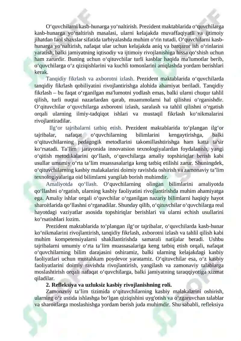 Kasbiy faoliyatni rivojlantirishda individual va hamkorlik faoliyatini tashkil etish metodikasi. 2